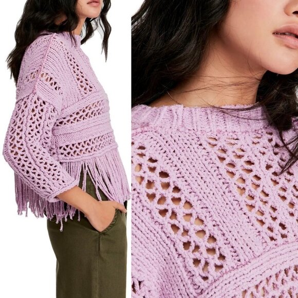 NWT Free People Higher Love Crochet Knit Fringe Top Size Medium Sweater Bohemian - Picture 3 of 8